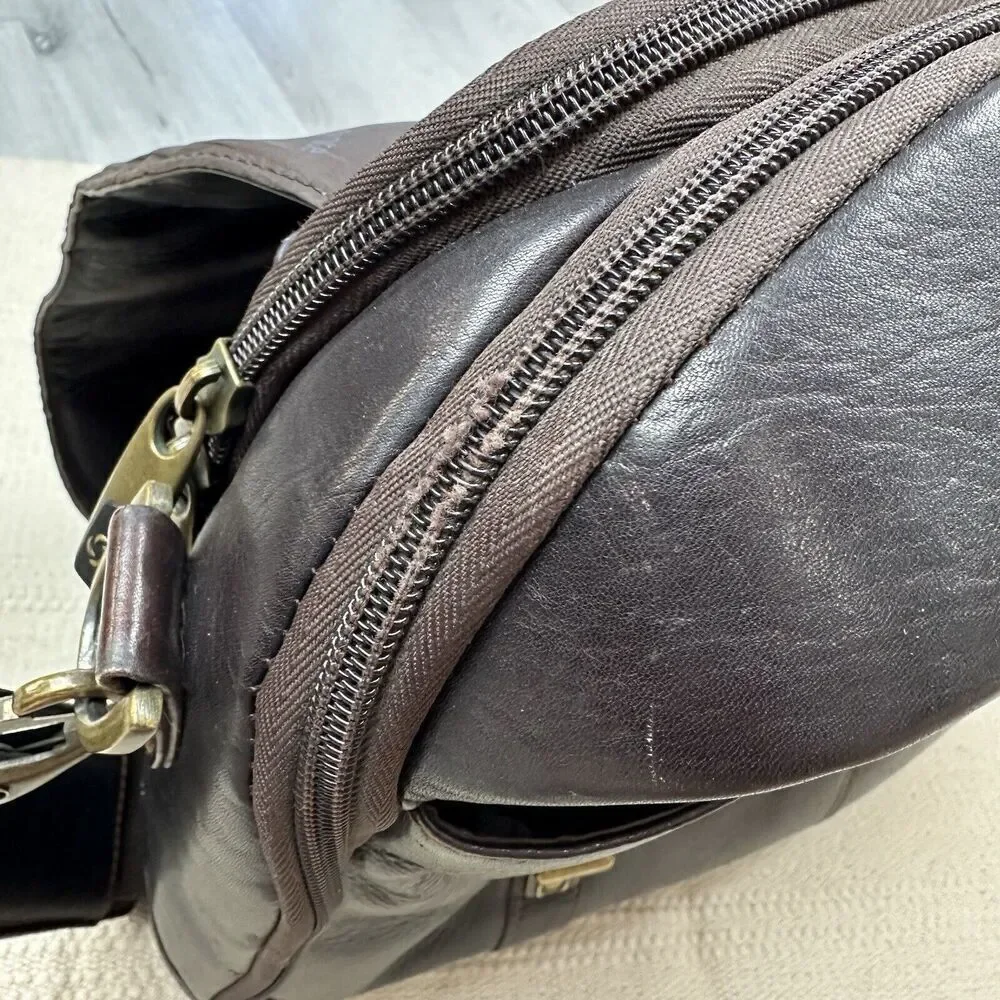 Samsonite Leather Briefcase Laptop Messenger Bag Dark Brown Shoulder Strap
